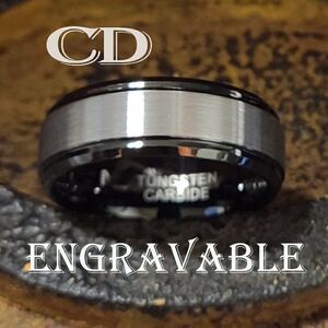 Engraved Men's Real Black and silver Tungsten Wedding Ring Black and Silver Band